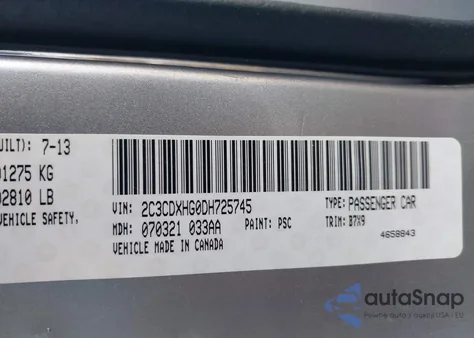 2013 Dodge Charger Sxt из США, поврежденный, VIN 2C3CDXHGODH725745